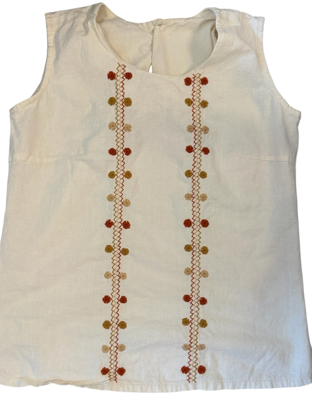 Jnatik Chiapas Mexico Cream Embroidered Cotton Sleeveless Top Sz S